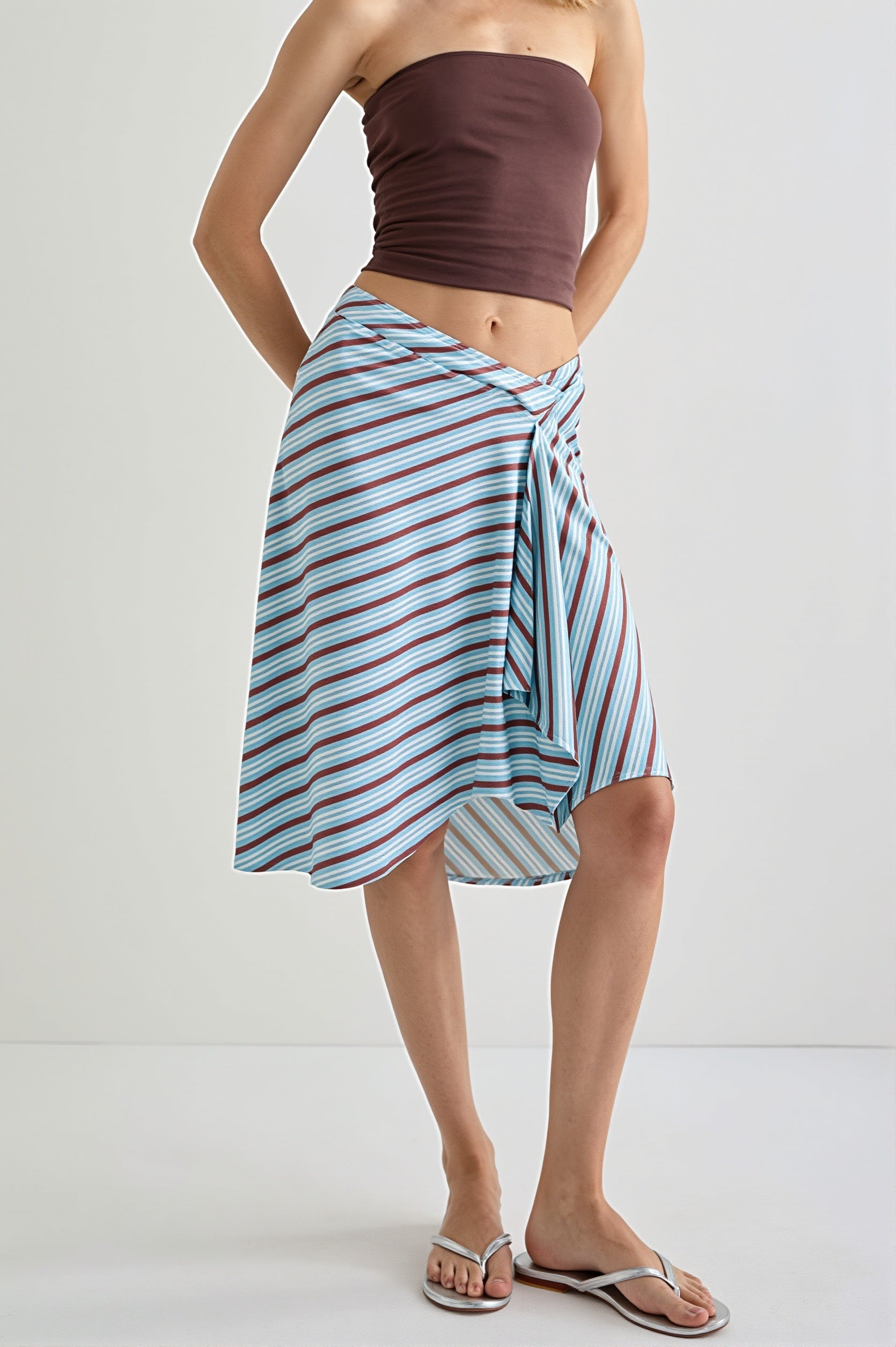 Striped Irregular Midi Skirt