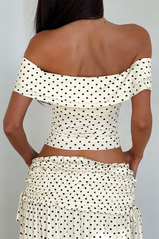 Polka Dot Strapless Bow Maxi Skirt Set