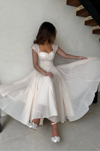 Mesh-Waist Flared Prom Dress