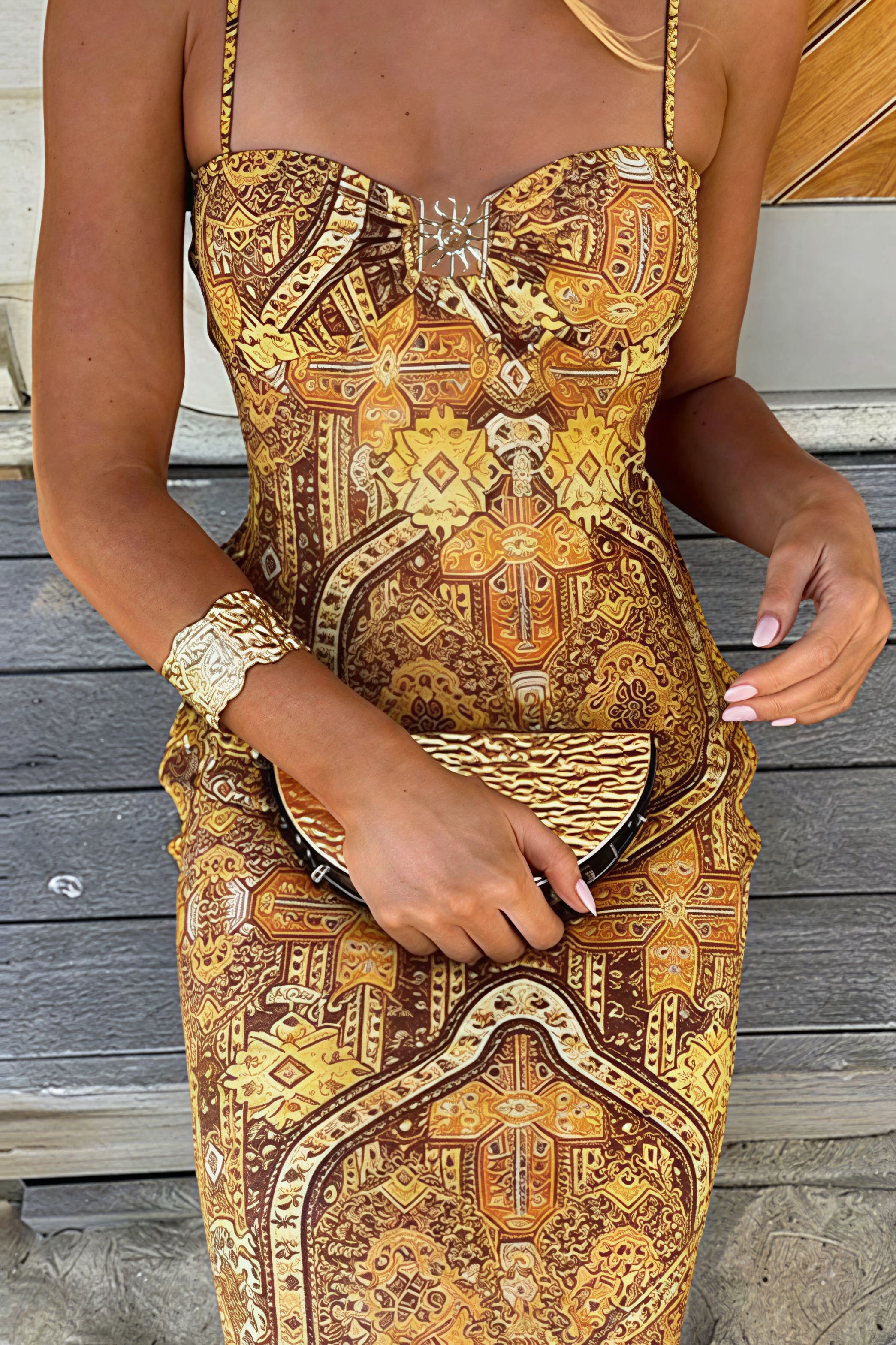 Boho Print Halter Bodycon Maxi Dress