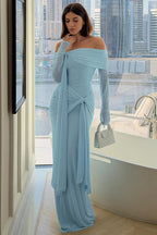 Off-Shoulder Tie Bodycon Maxi Dress