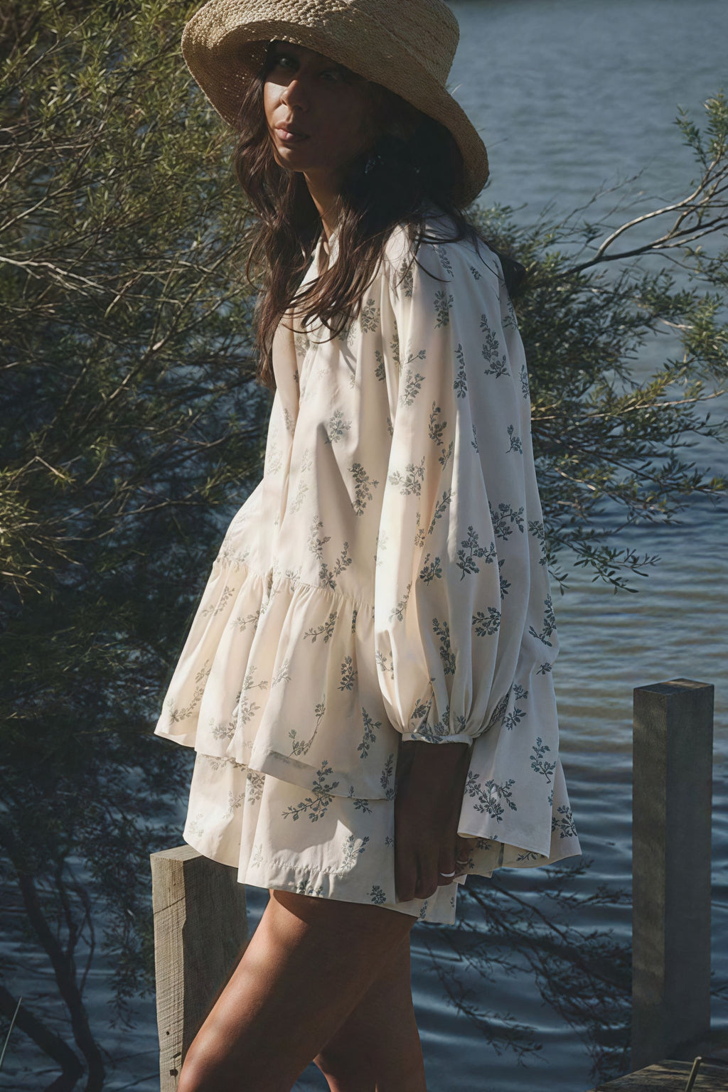 Floral Puff-Sleeve Two-Piece Set