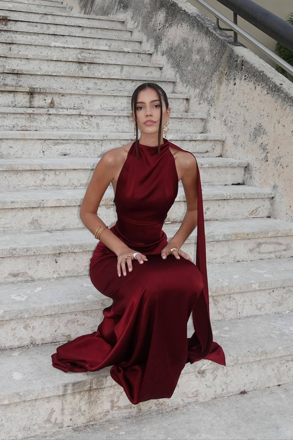 Satin Halter Solid Prom Dress