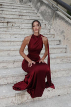 Satin Halter Solid Prom Dress