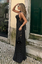 Polka Dot V-Neck Cami Backless Maxi Dress