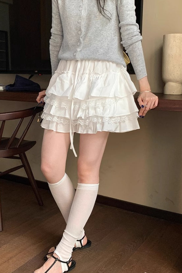 Tiered-Ruffle High-Waist Mini Skirt
