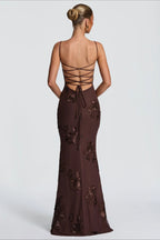 3D-Applique Tie-Back Prom Dress