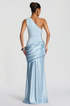 Satin-Splice Ruched Slim Maxi Dress