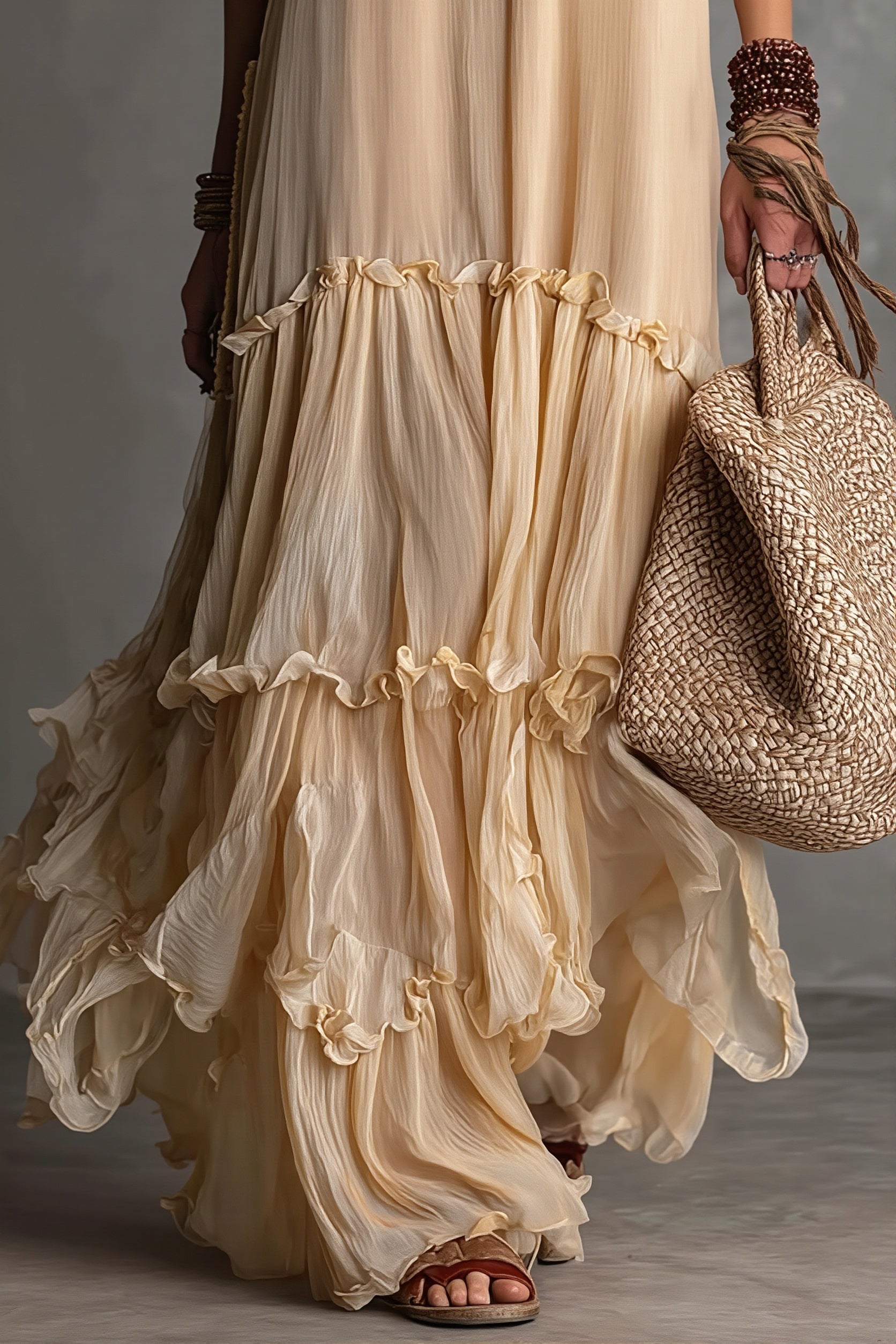 Flowy Pleated Boho Maxi Dress