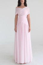 Soft-Pink Cross-Front Maxi Dress
