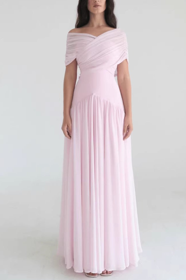 Soft-Pink Cross-Front Maxi Dress