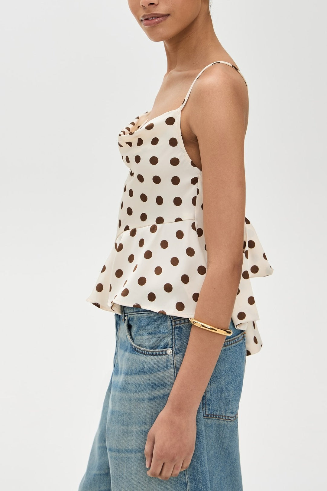 Polka Dot Ruffle Tie-Back Cami Top