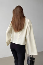 Chiffon Stand-Collar Long-Sleeve Top