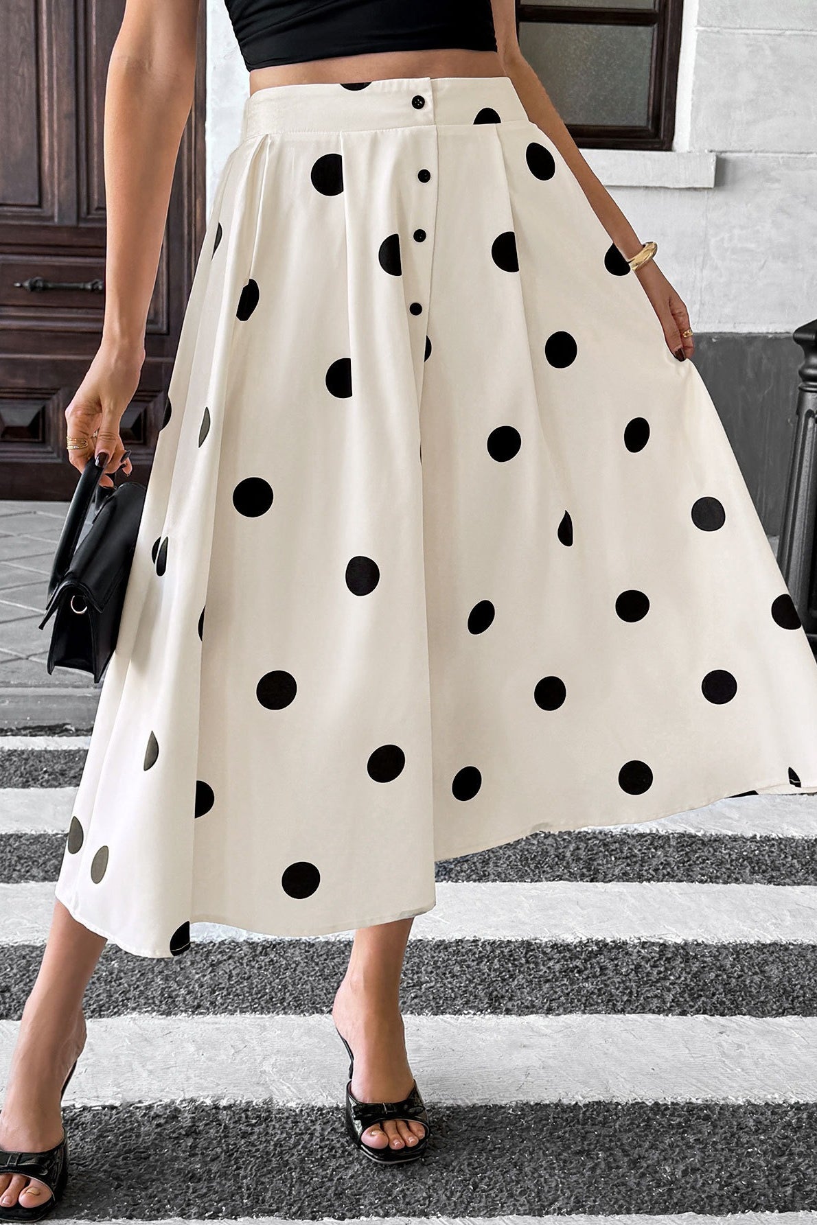 Polka Dot Elastic-Waist Skirt
