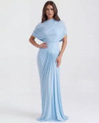 Camilla Blue Draped Shawl Maxi Dress