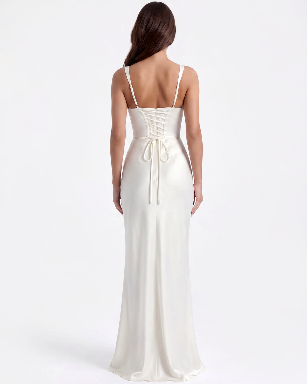Adrienne White Satin Square-Neck Maxi Dress