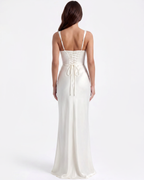 Adrienne White Satin Square-Neck Maxi Dress