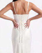 Adrienne White Satin Square-Neck Maxi Dress