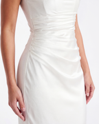 Adrienne White Satin Square-Neck Maxi Dress