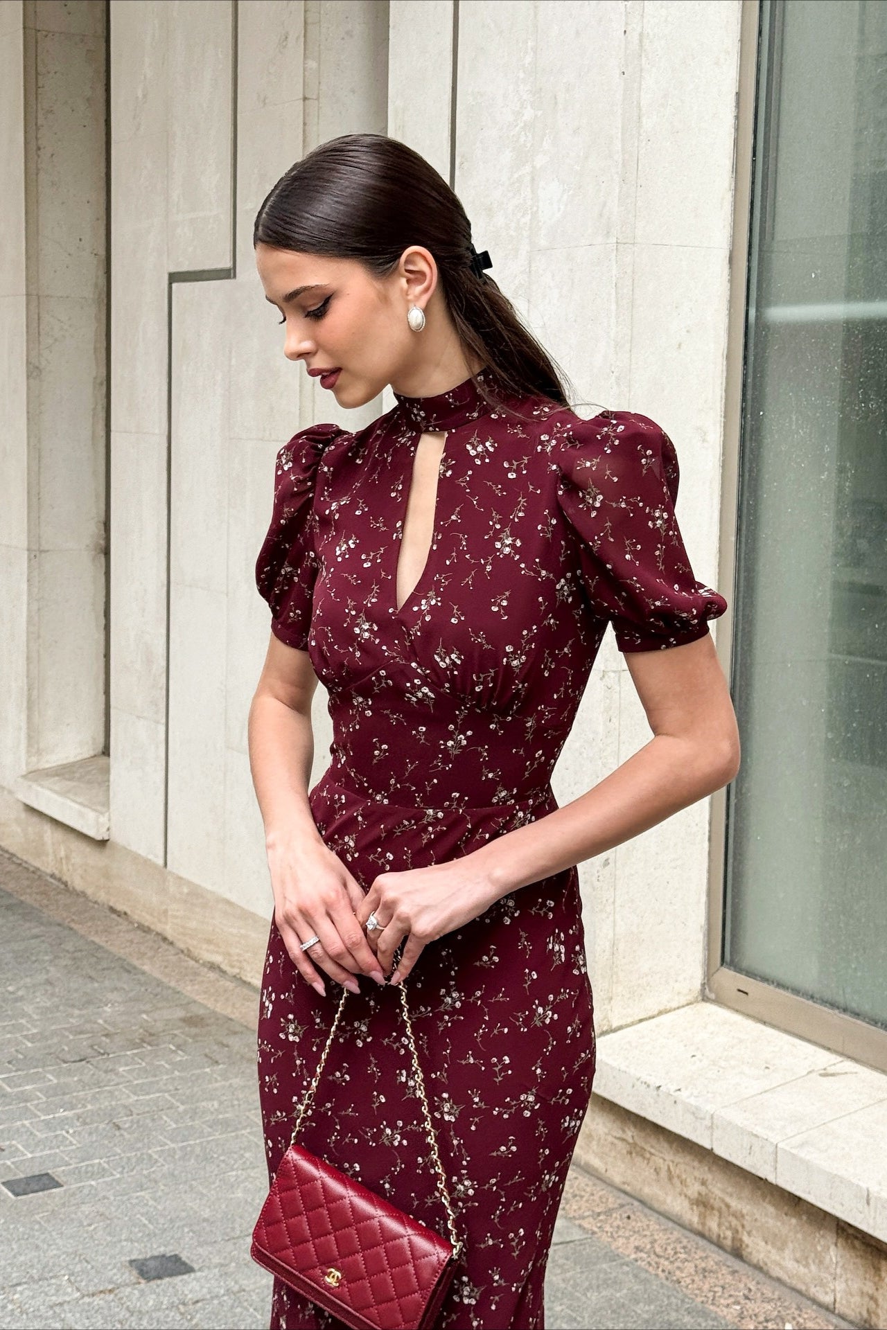 Floral Deep-V Bodycon Maxi Dress