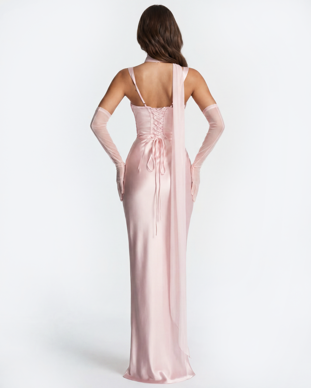 Adrienne Pink Satin Square-Neck Maxi Dress