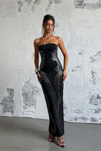 Rhinestone Strapless Off-Shoulder Maxi Dress