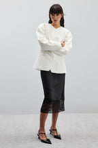 Satin Lace-Trim Bodycon Skirt