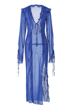 Sheer V-Neck Wrap-Tie Slit Maxi Dress
