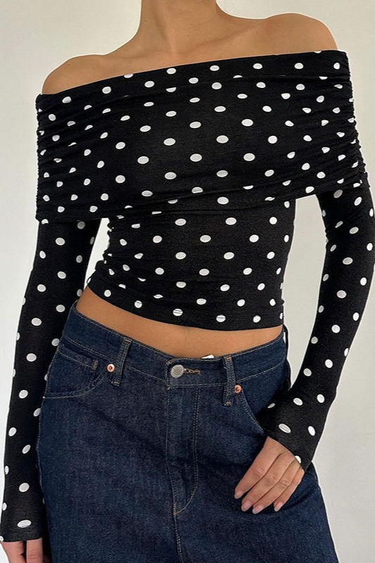Polka Dot Off-Shoulder Crop Top