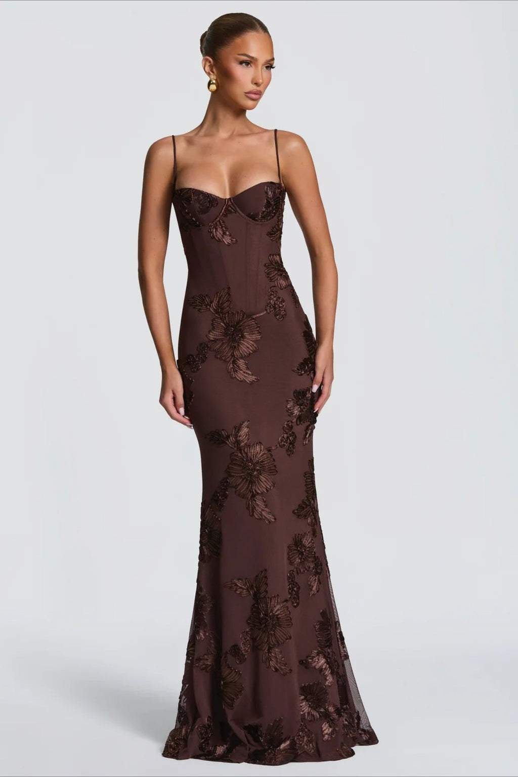3D-Applique Tie-Back Prom Dress