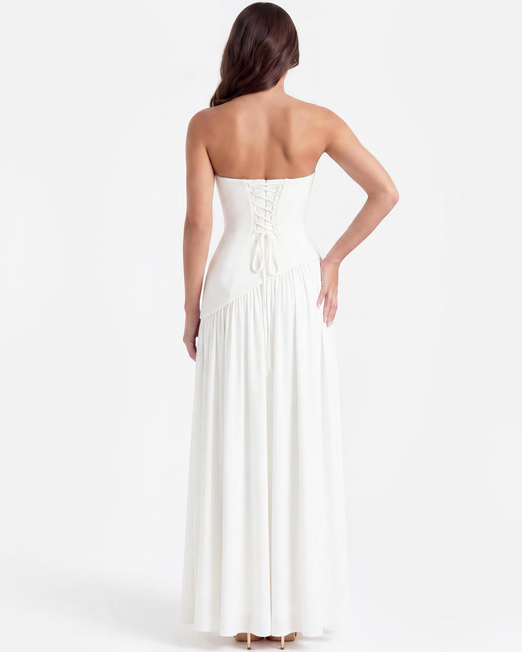 Serena White Strapless Crepe Maxi Dress