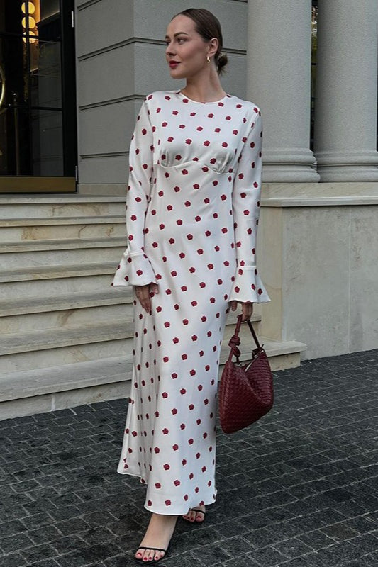 Polka Dot Flare-Sleeve Maxi Dress
