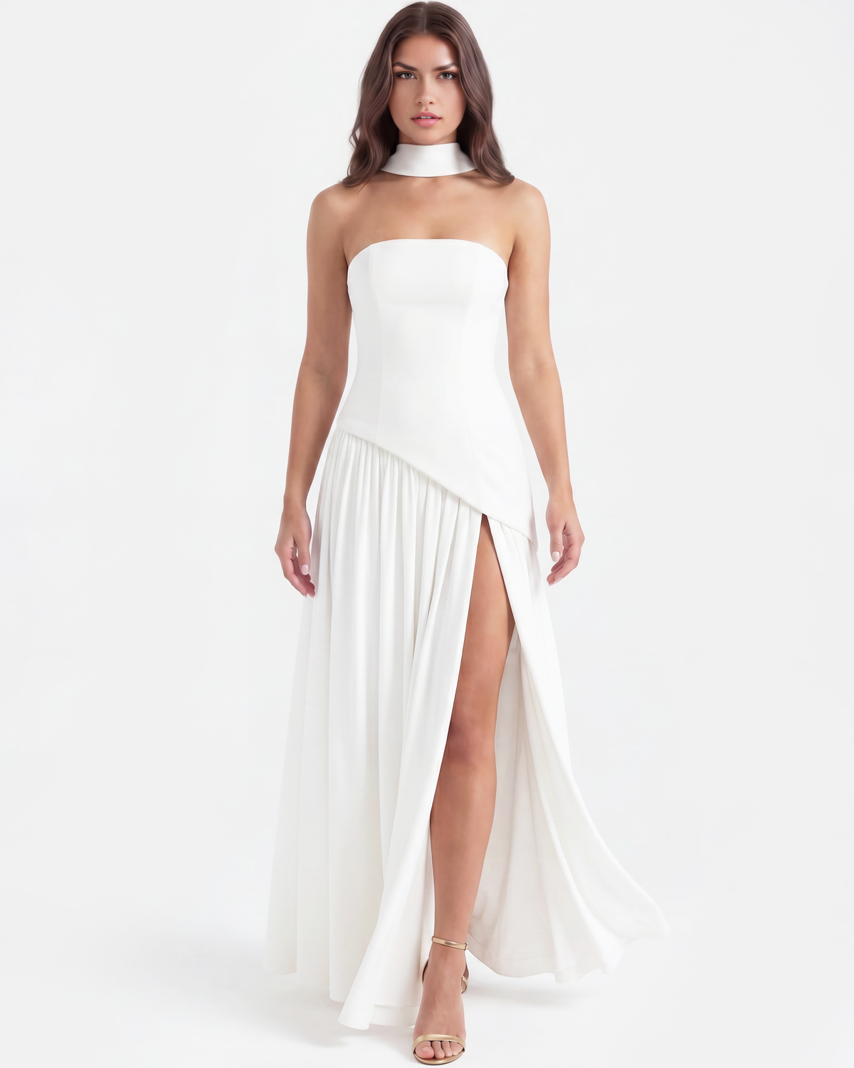 Serena White Strapless Crepe Maxi Dress