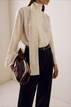 Polka Dot Ribbon Commuter Blouse
