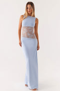 Lace-Satin Backless Maxi Dress