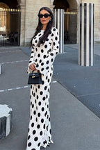Polka Dot Bell-Sleeve Maxi Dress