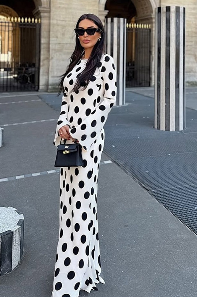 Polka Dot Bell-Sleeve Maxi Dress