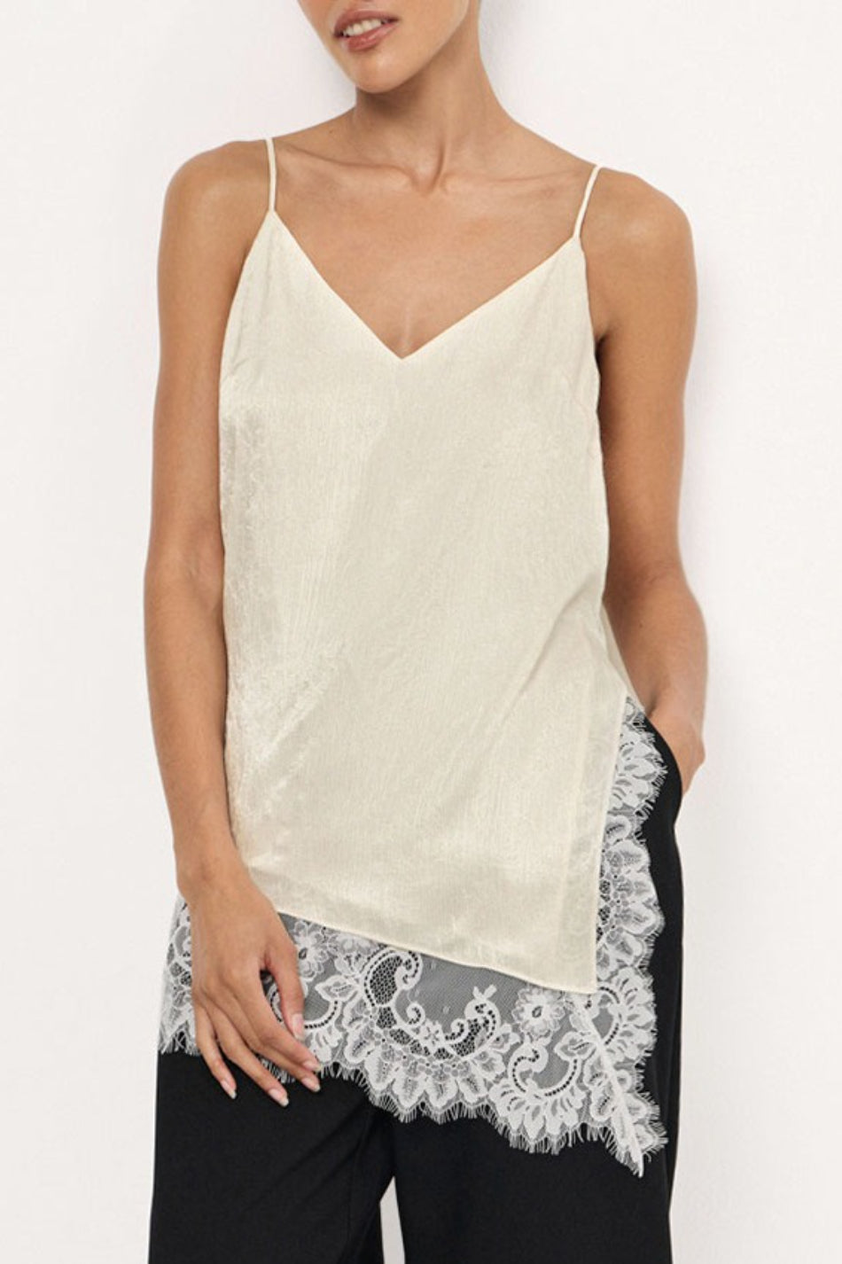 V-Neck Lace-Trim Patchwork Cami Top