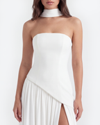 Serena White Strapless Crepe Maxi Dress