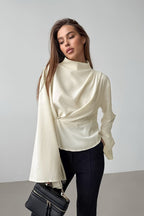 Chiffon Stand-Collar Long-Sleeve Top