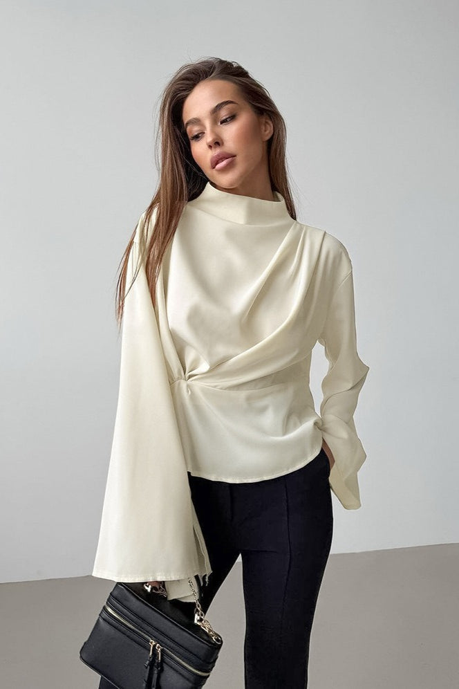 Chiffon Stand-Collar Long-Sleeve Top