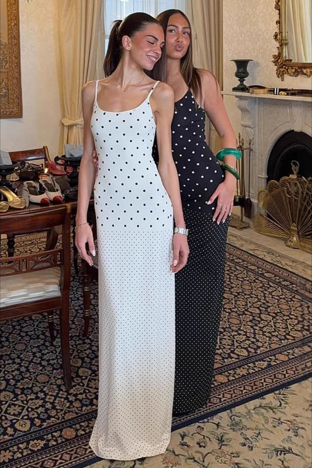 Polka Dot Cami Slim Bodycon Maxi Dress