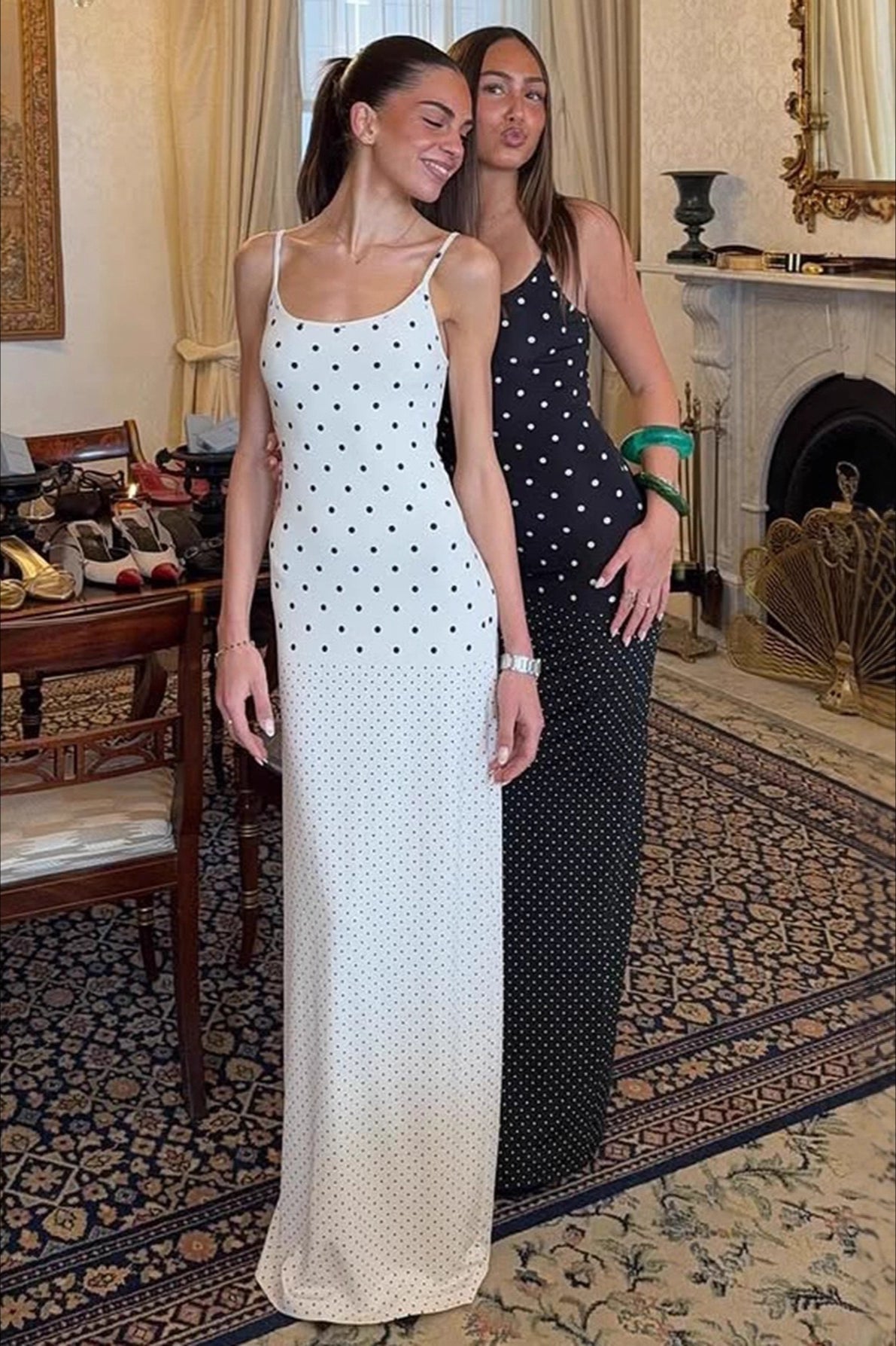 Polka Dot Cami Slim Bodycon Maxi Dress