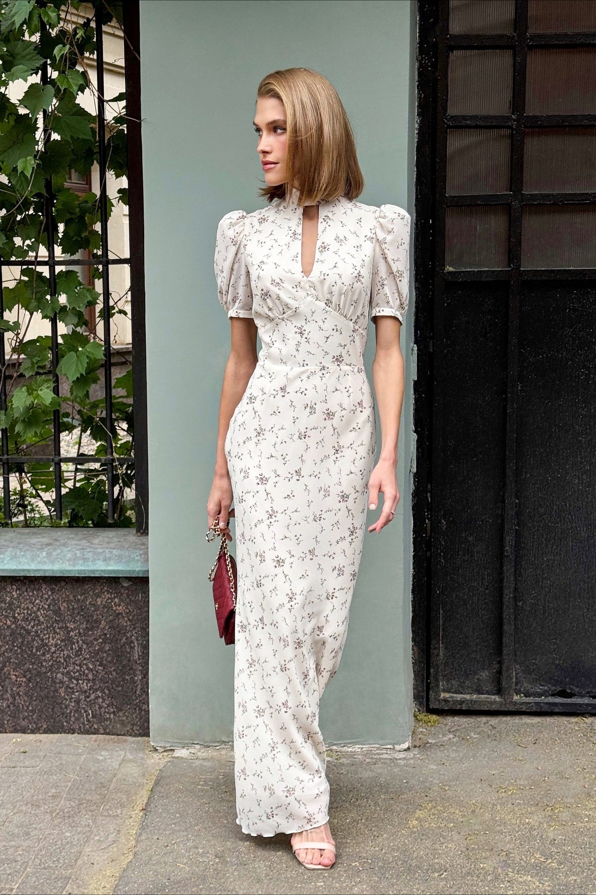 Floral Deep-V Bodycon Maxi Dress