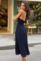 Halter Contrast Backless Slim Maxi Dress