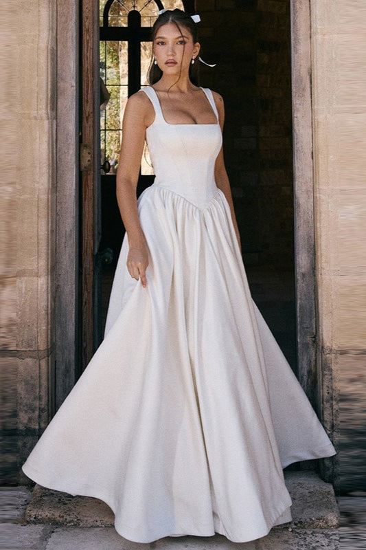 Solid A-Line Long Prom Dress