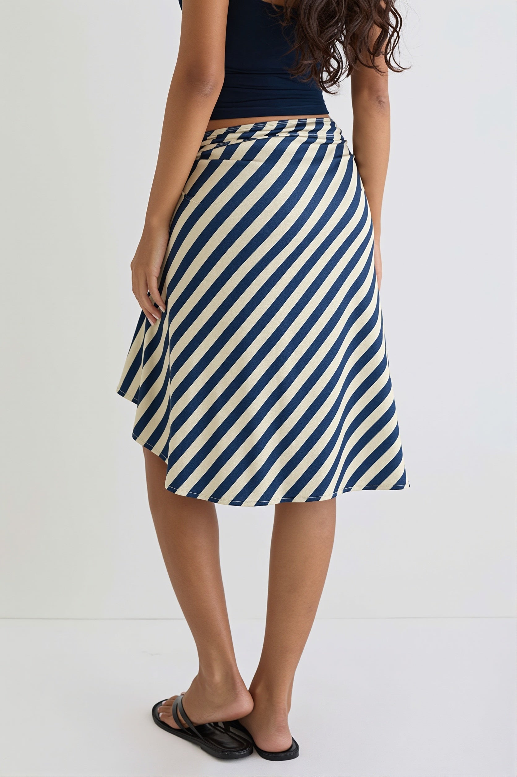 Striped Irregular Midi Skirt