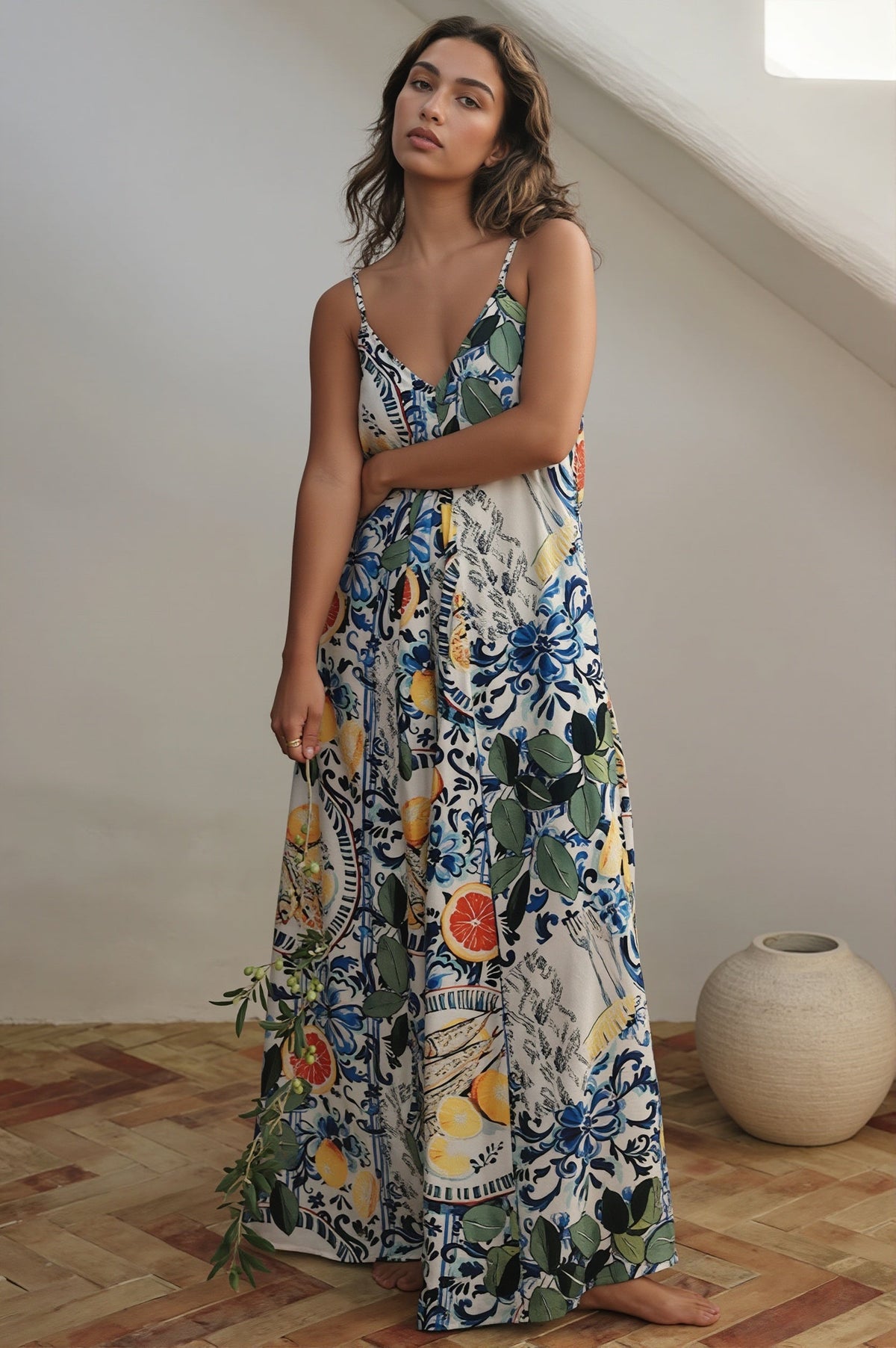 Coconut-Print Loose Boho Dress
