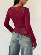 Floral-Detail Slim Long-Sleeve Top