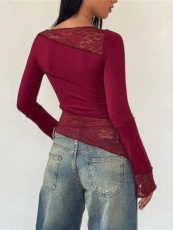 Floral-Detail Slim Long-Sleeve Top